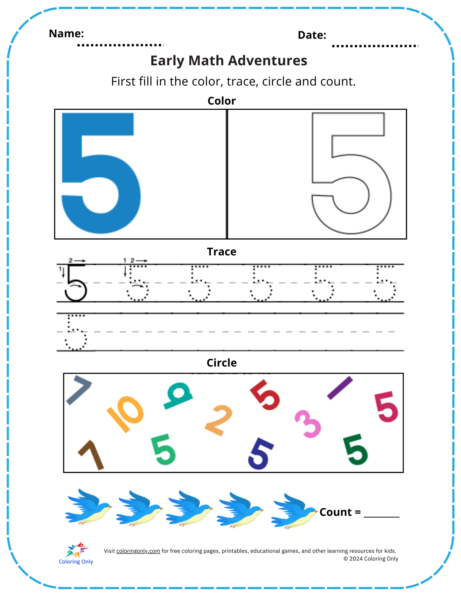 Early Math Adventures Free Printable Worksheet