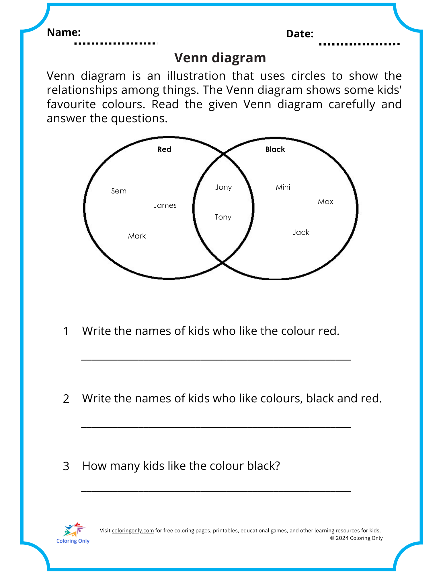 Venn Diagram Free Printable Worksheet