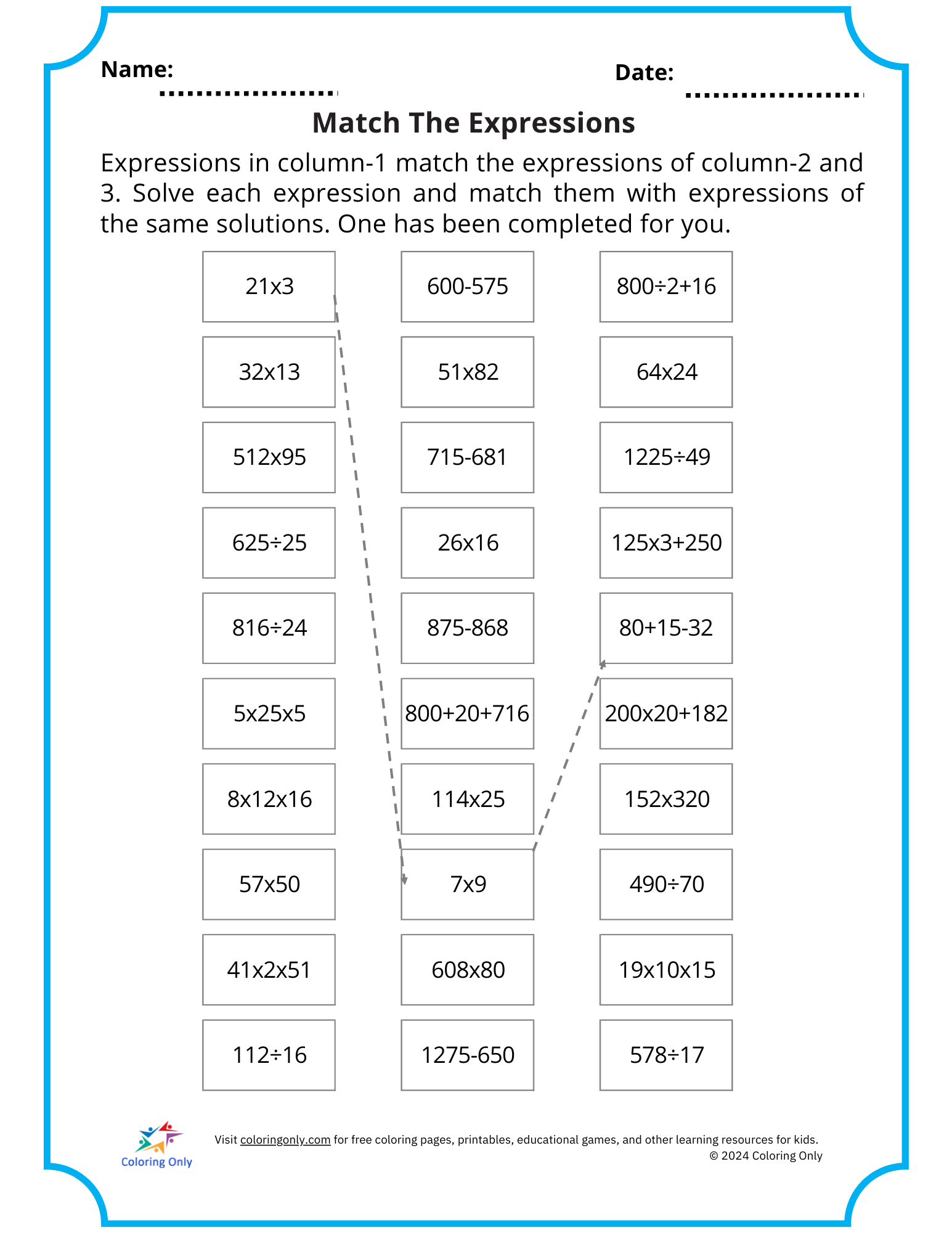 Match The Expressions Free Printable Worksheet