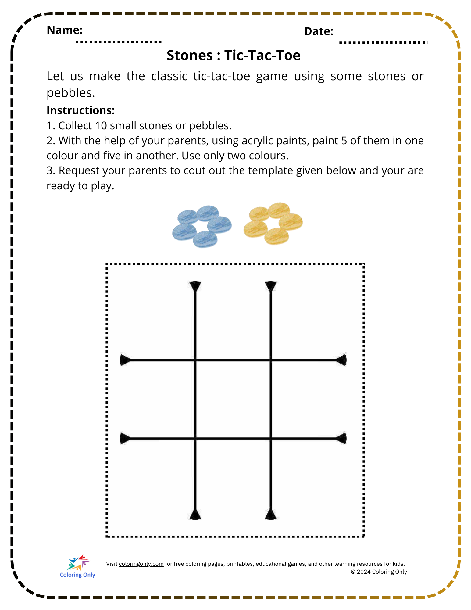 Stones: Tic-Tac-Toe Free Printable Worksheet