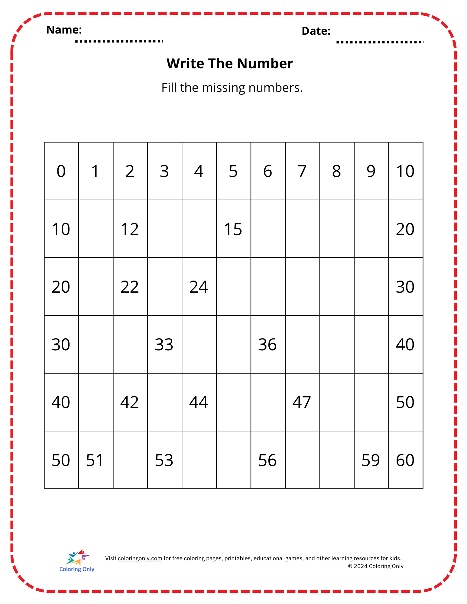 Write The Number Free Printable Worksheet