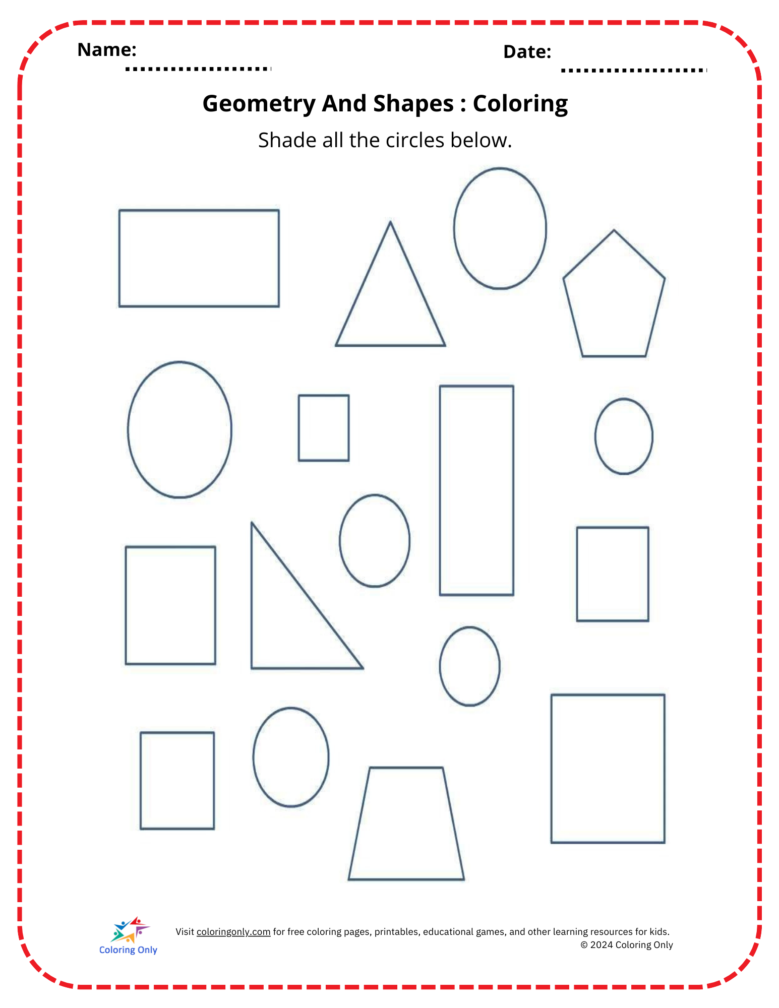 Geometry And Shapes : Coloring Free Printable Worksheet