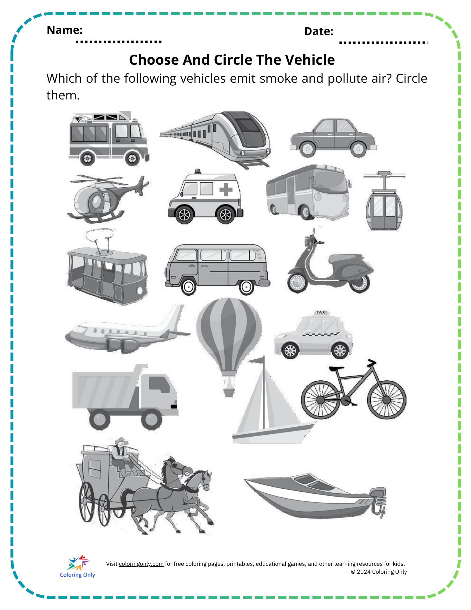 Choose And Circle The Vehicle Free Printable Worksheet