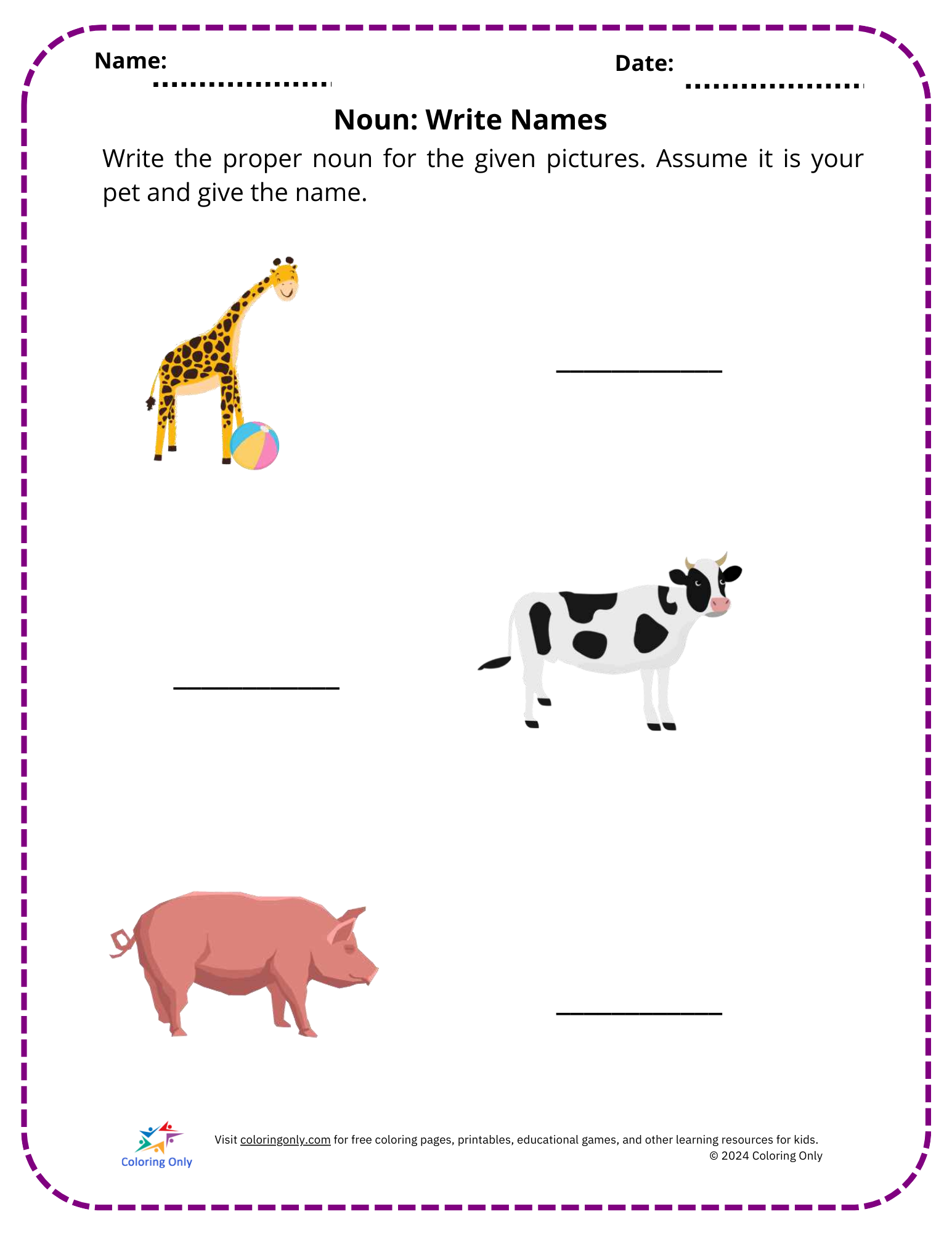 Noun: Write Names Free Printable Worksheet