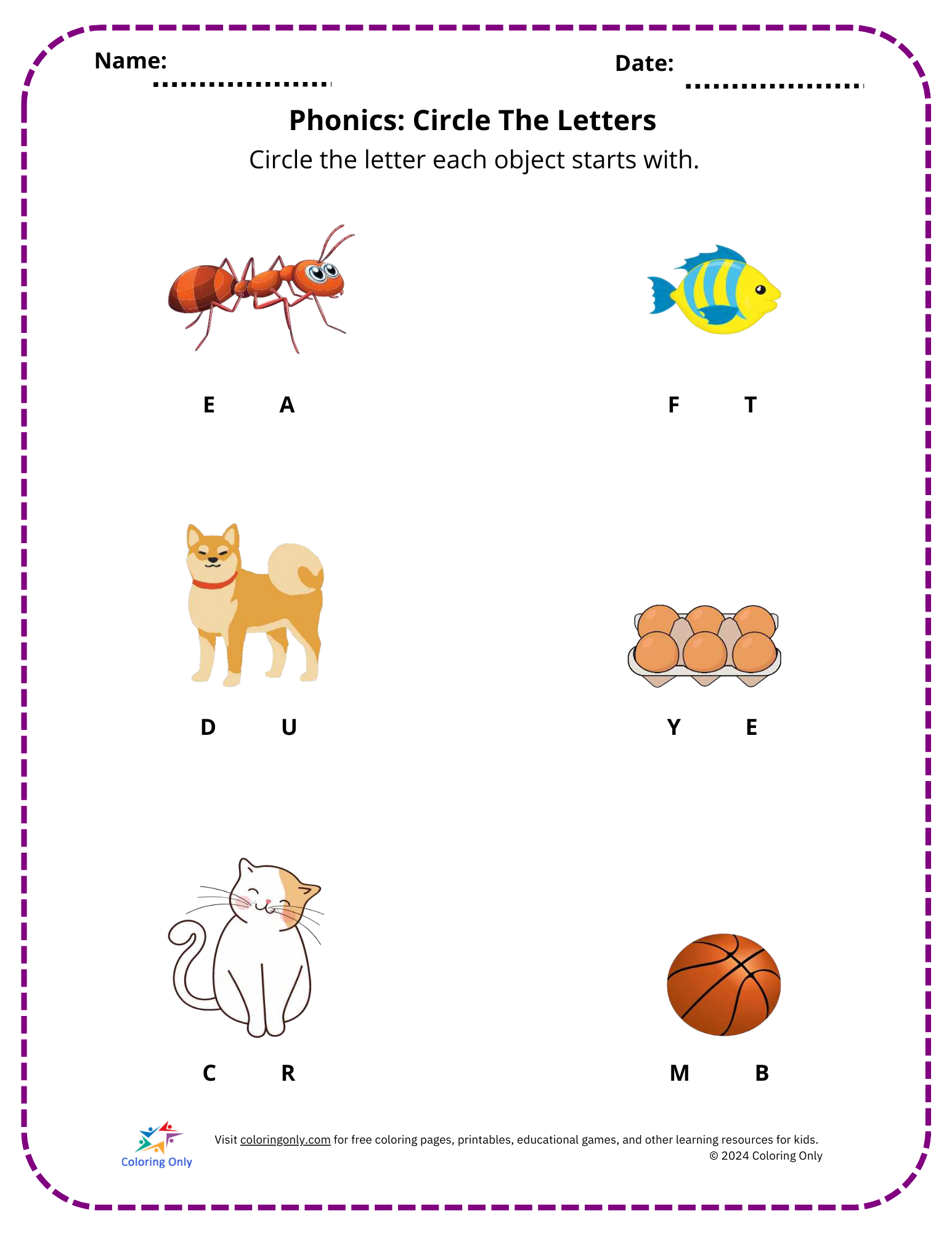 Phonics: Circle The Letters Free Printable Worksheet