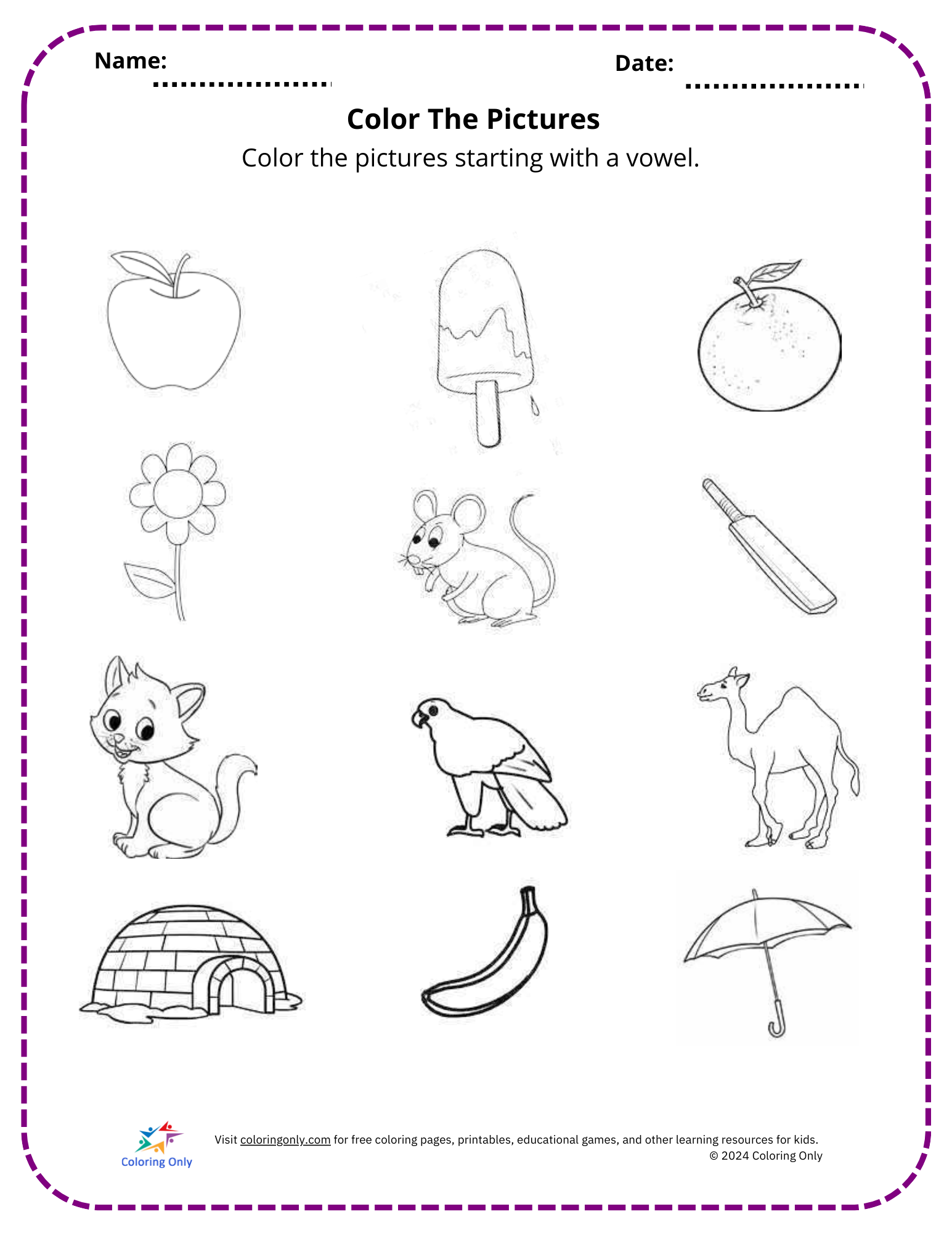 Color The Pictures Free Printable Worksheet