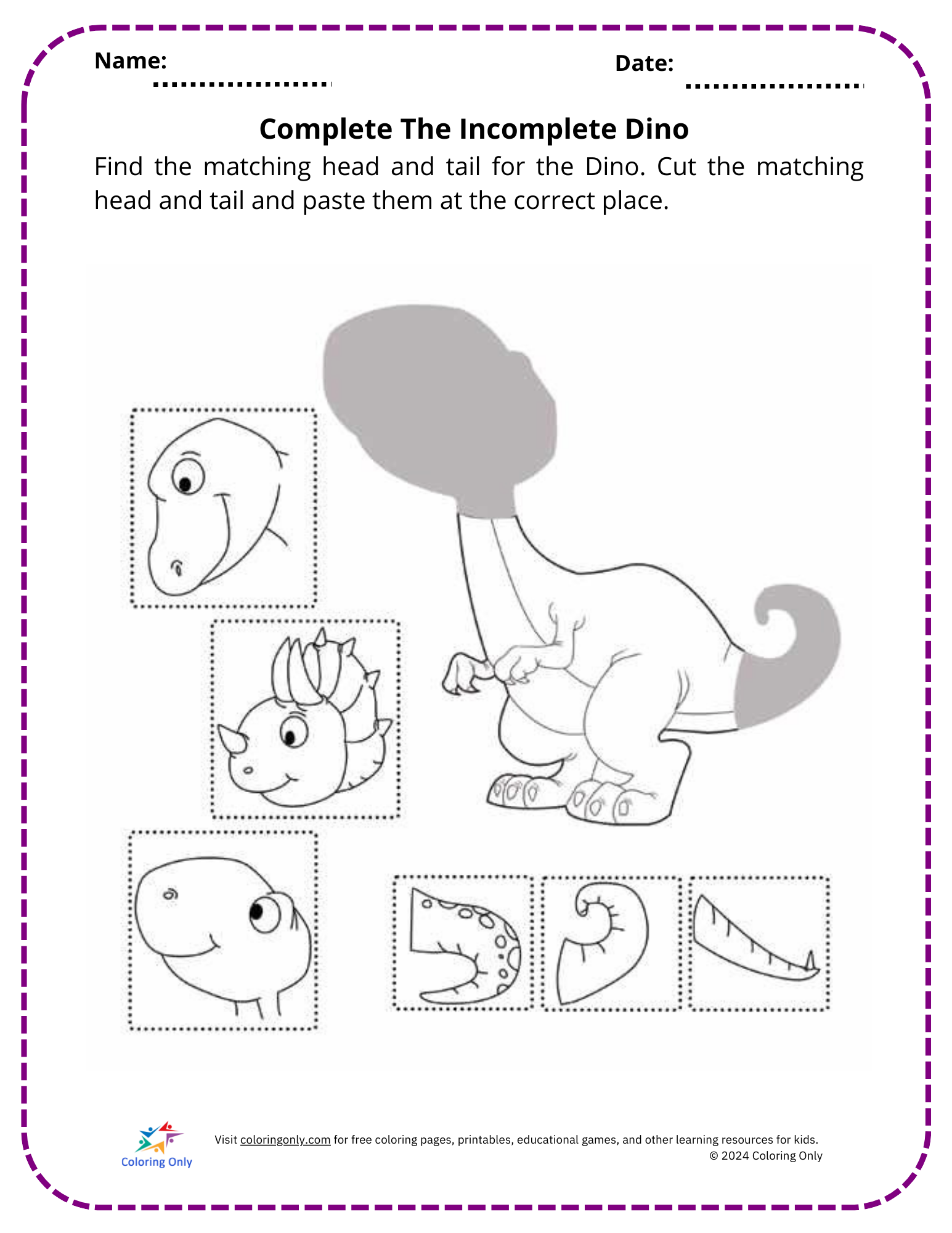 Complete The Incomplete Dino Free Printable Worksheet