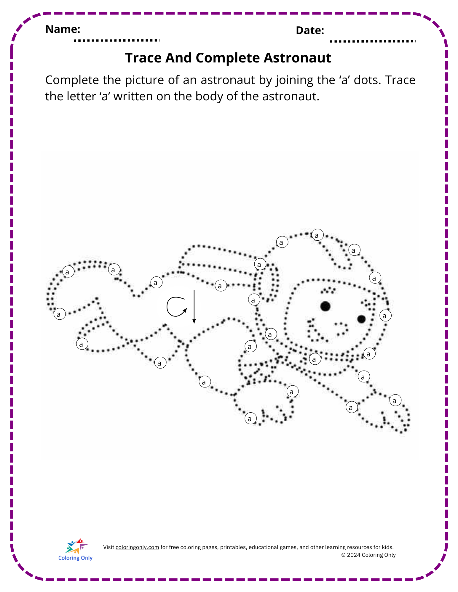 Trace And Complete Astronaut Free Printable Worksheet