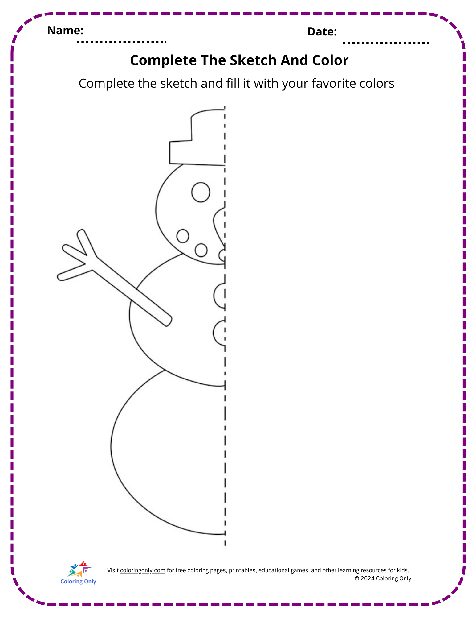 Complete The Sketch And Color Free Printable Worksheet