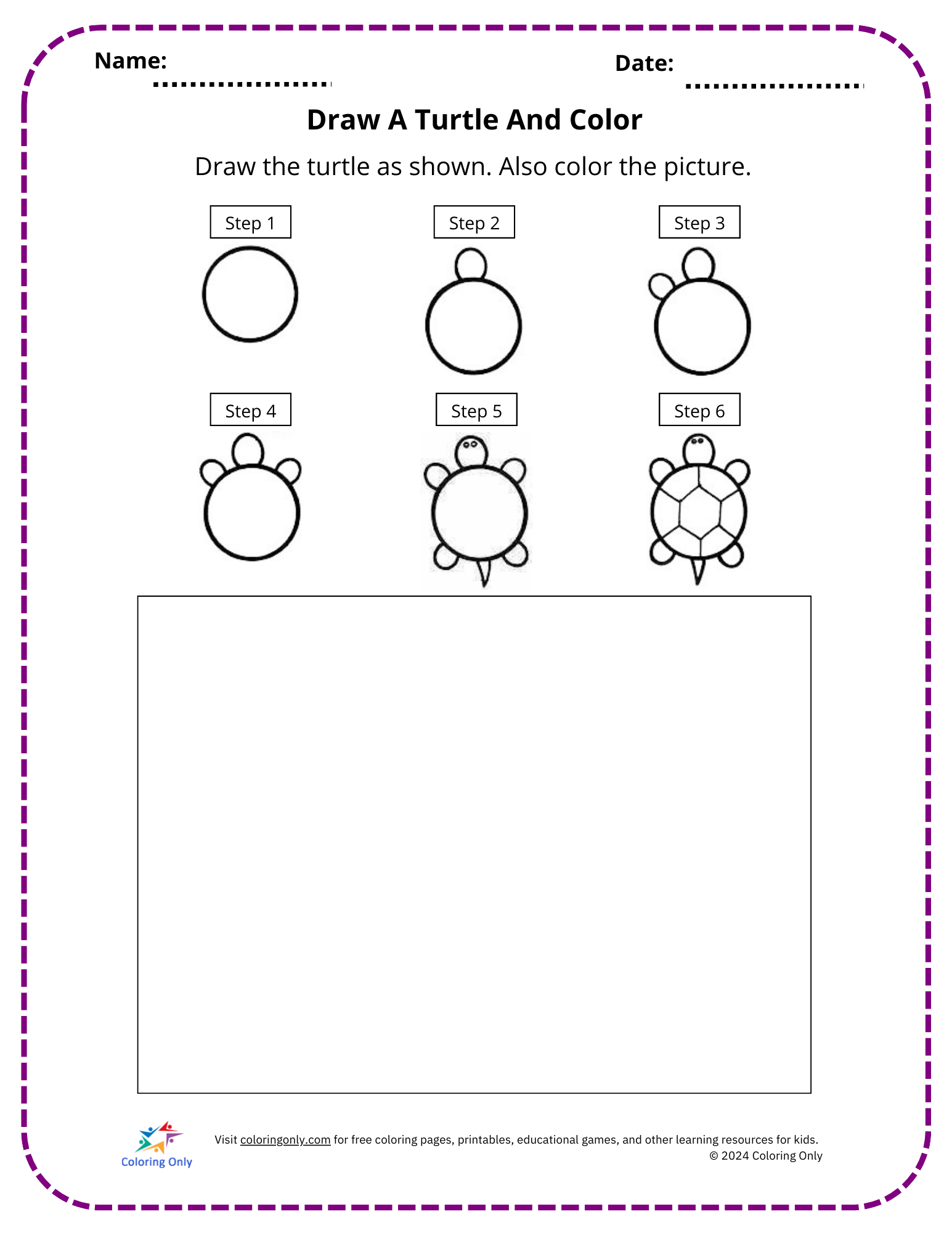 Draw A Turtle And Color Free Printable Worksheet