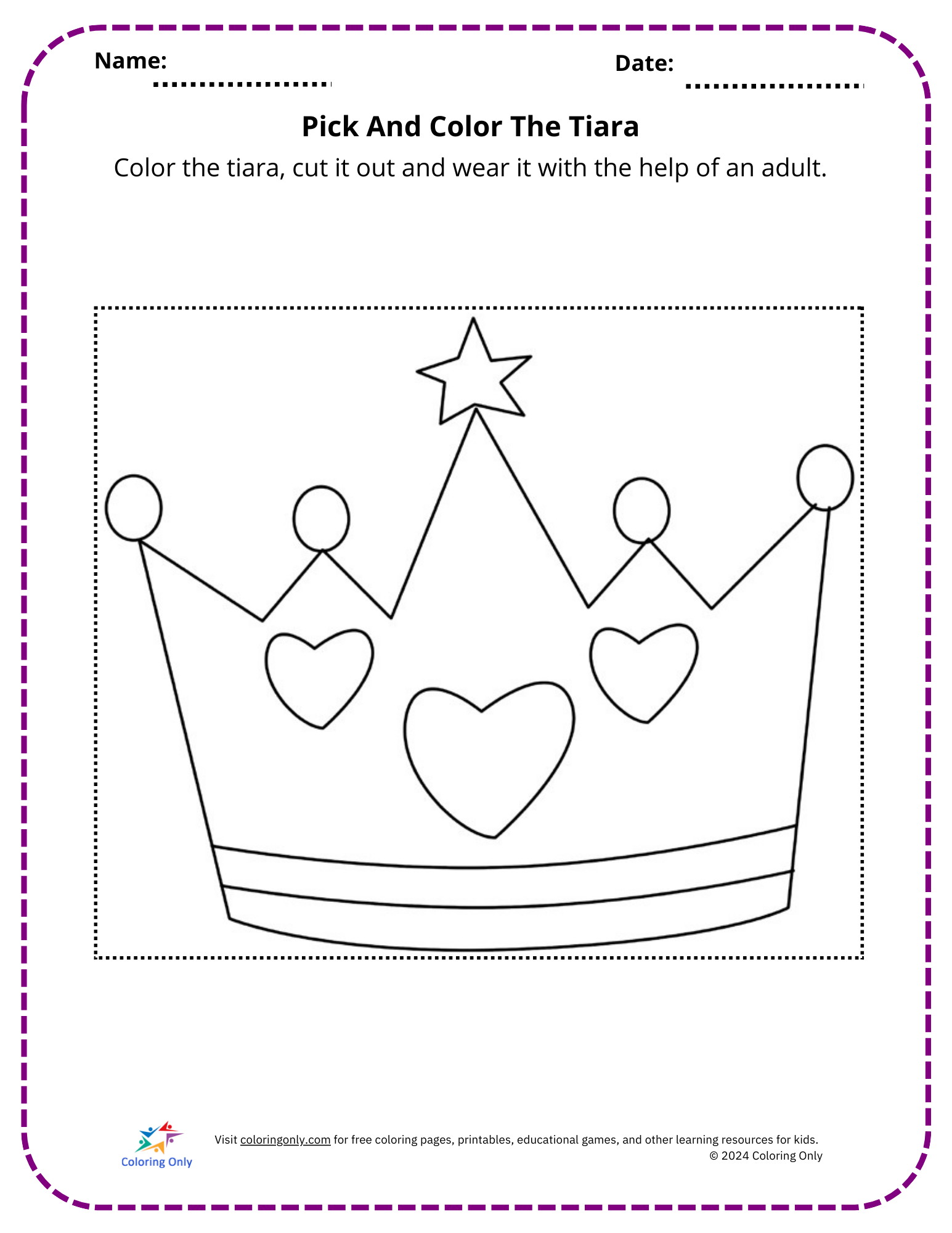 Pick And Color The Tiara Free Printable Worksheet