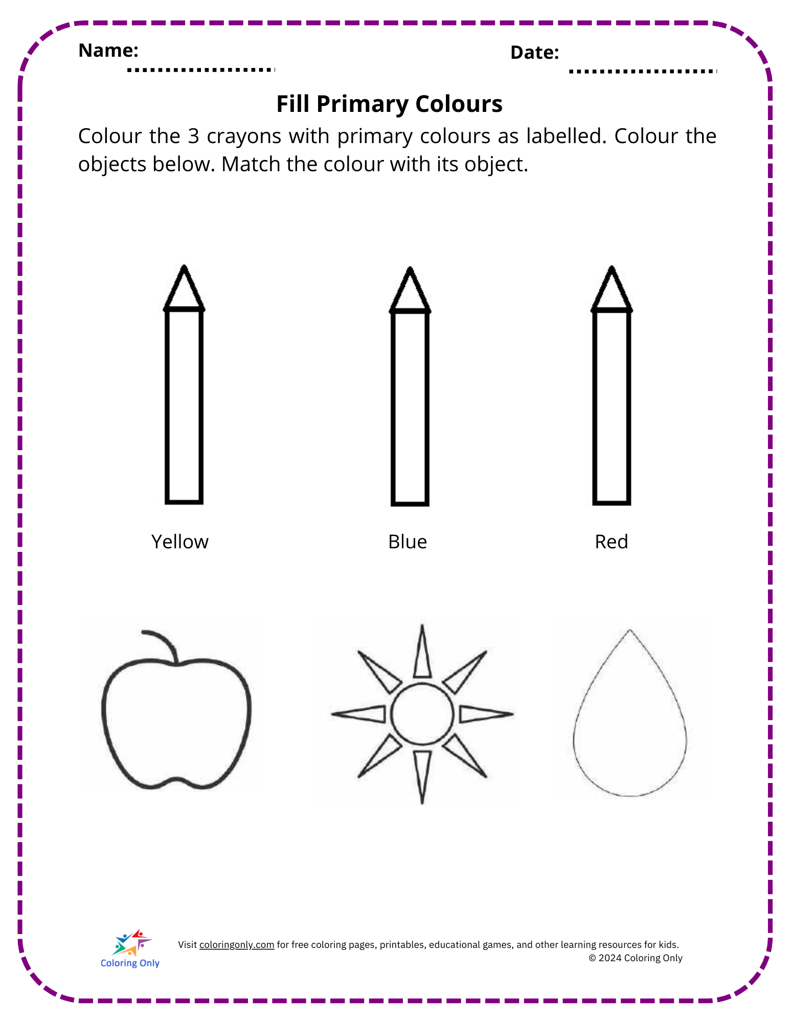 Fill Primary Colours Free Printable Worksheet