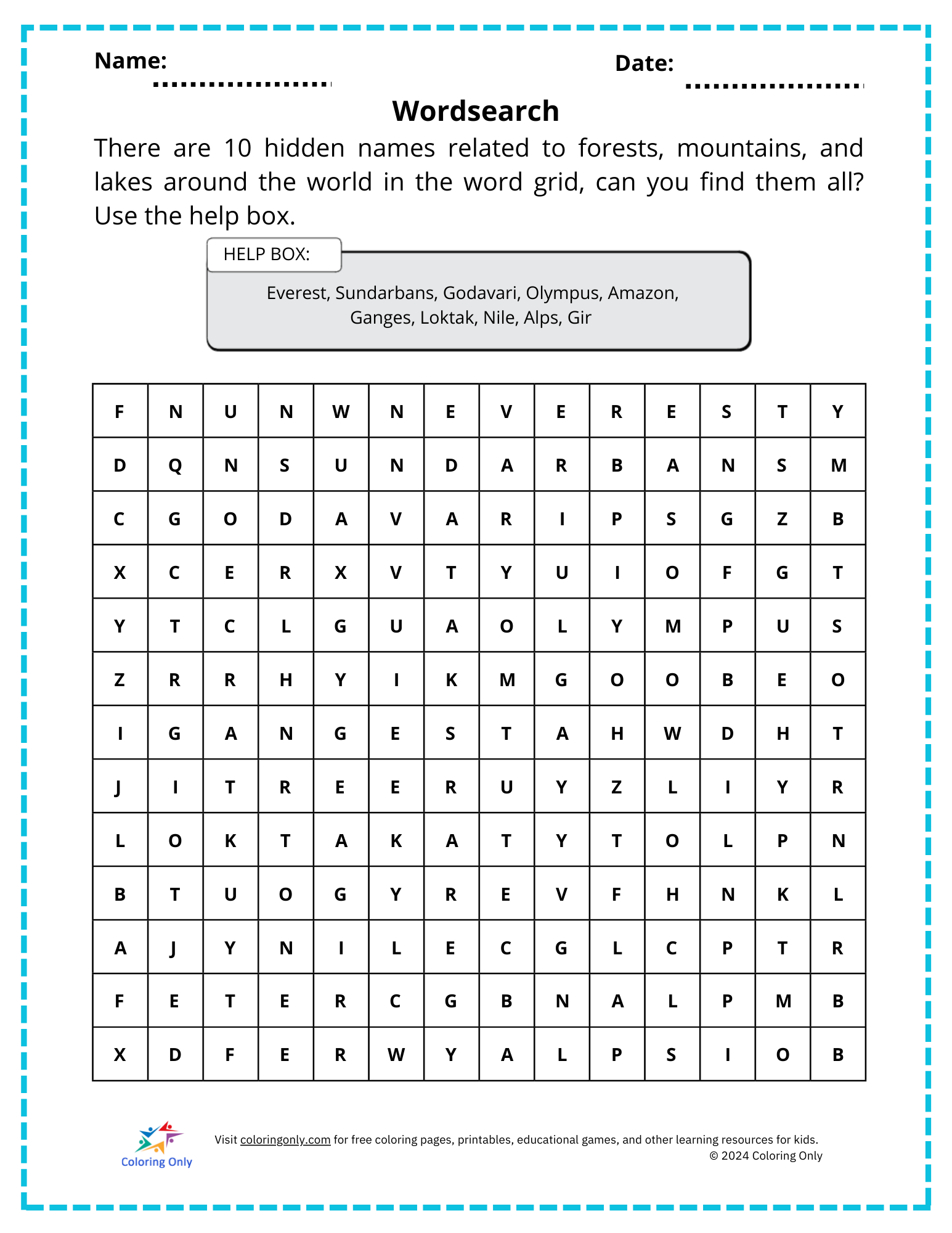 Wordsearch Free Printable Worksheet