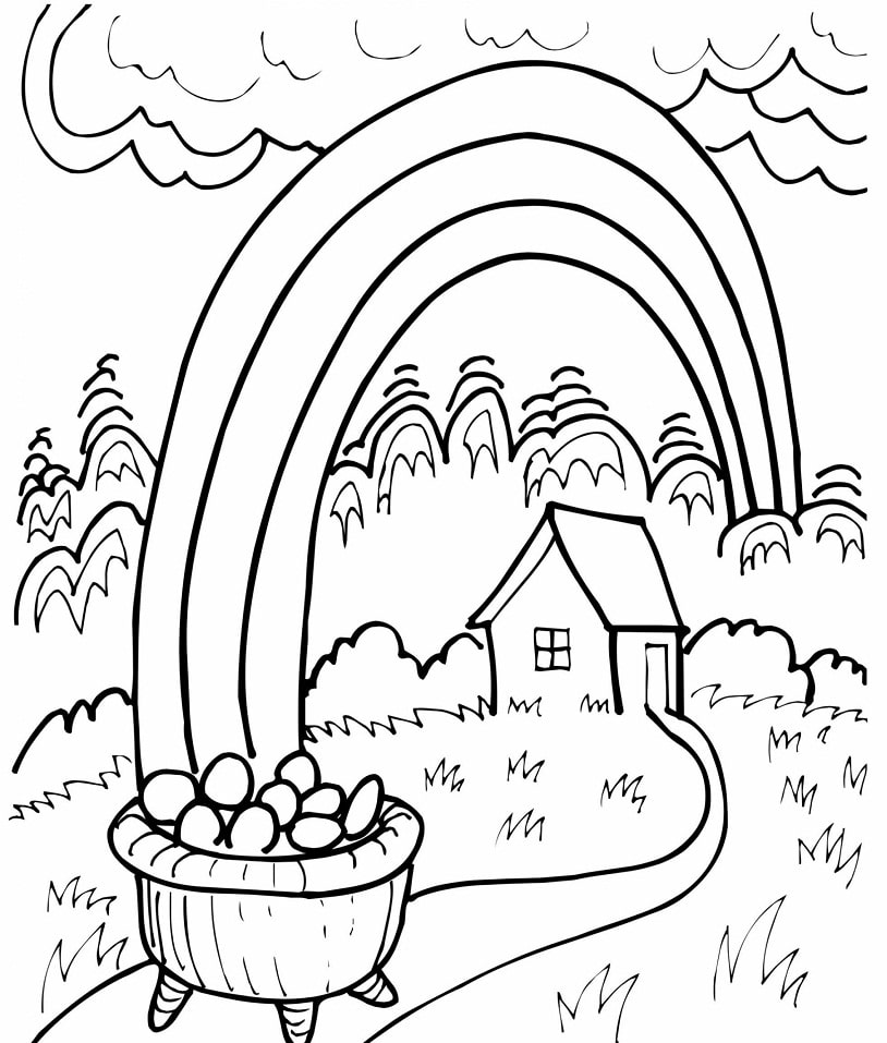 House and Rainbow Coloring Page Free Printable Coloring
