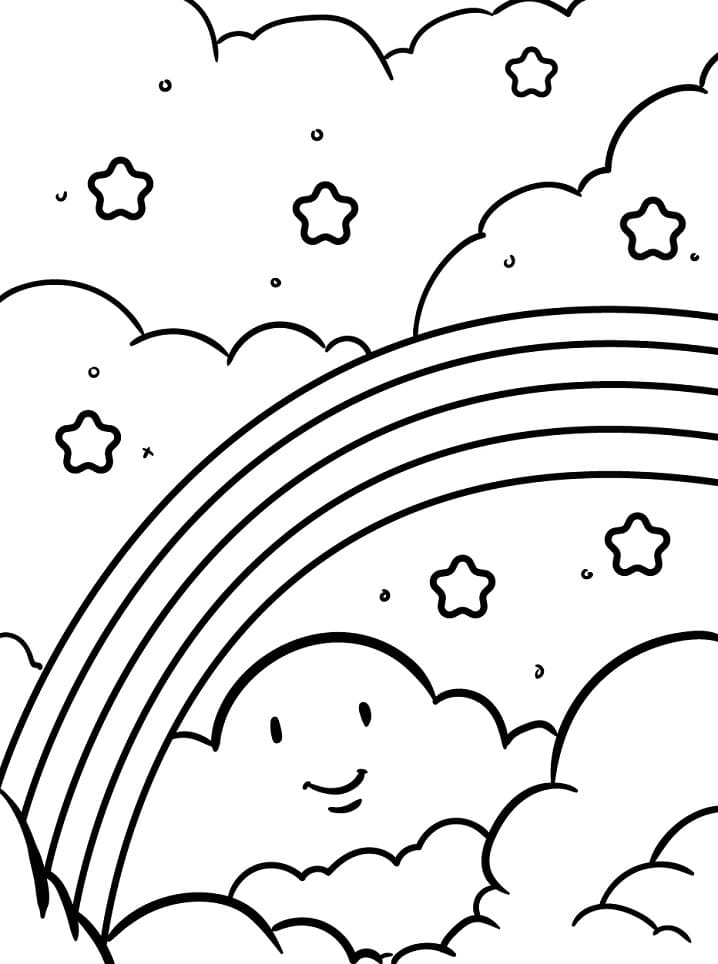 Rainbow with Cute Cloud and Sun Coloring Page - Free Printable Coloring ...