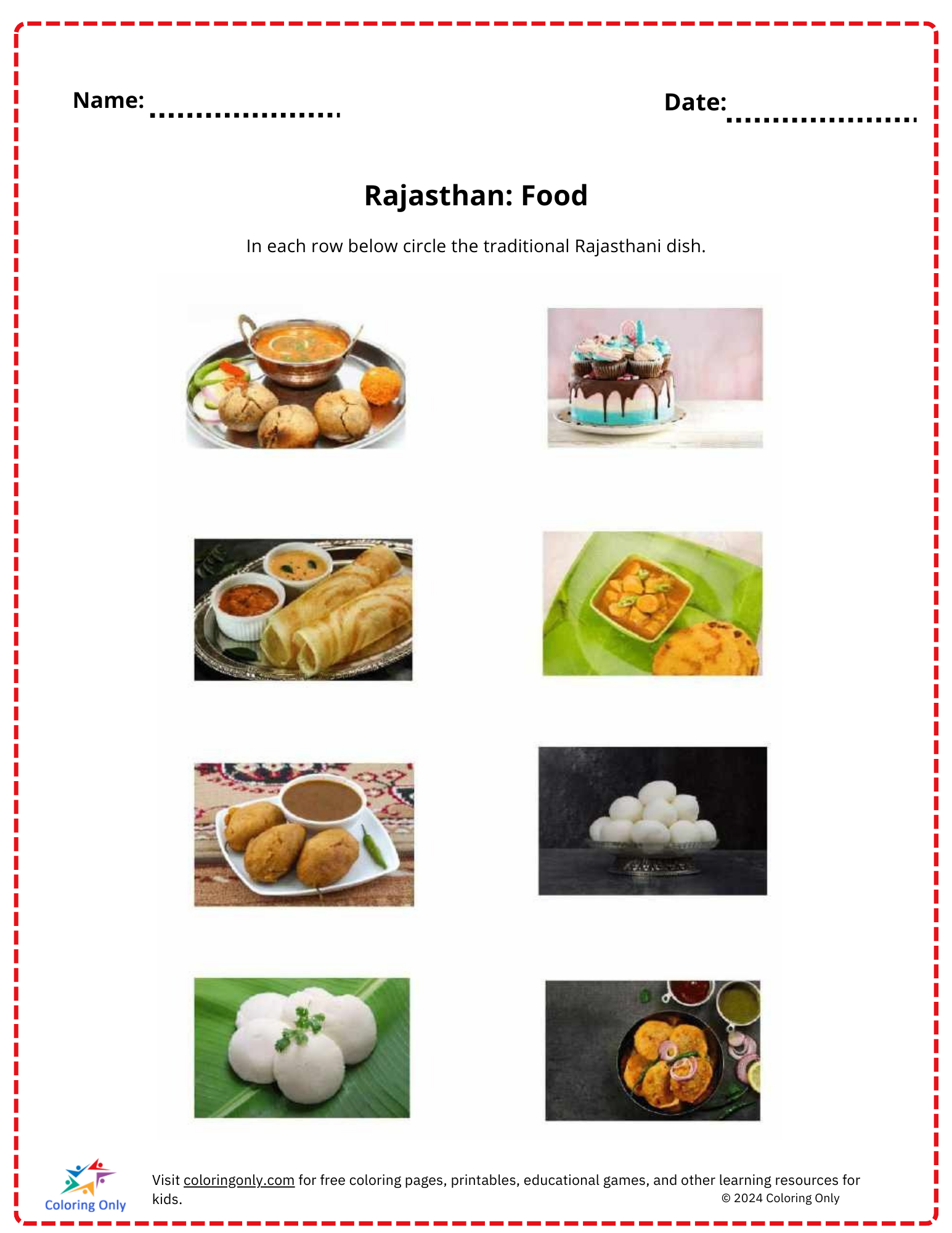 Rajasthan: Food free Printable Worksheet