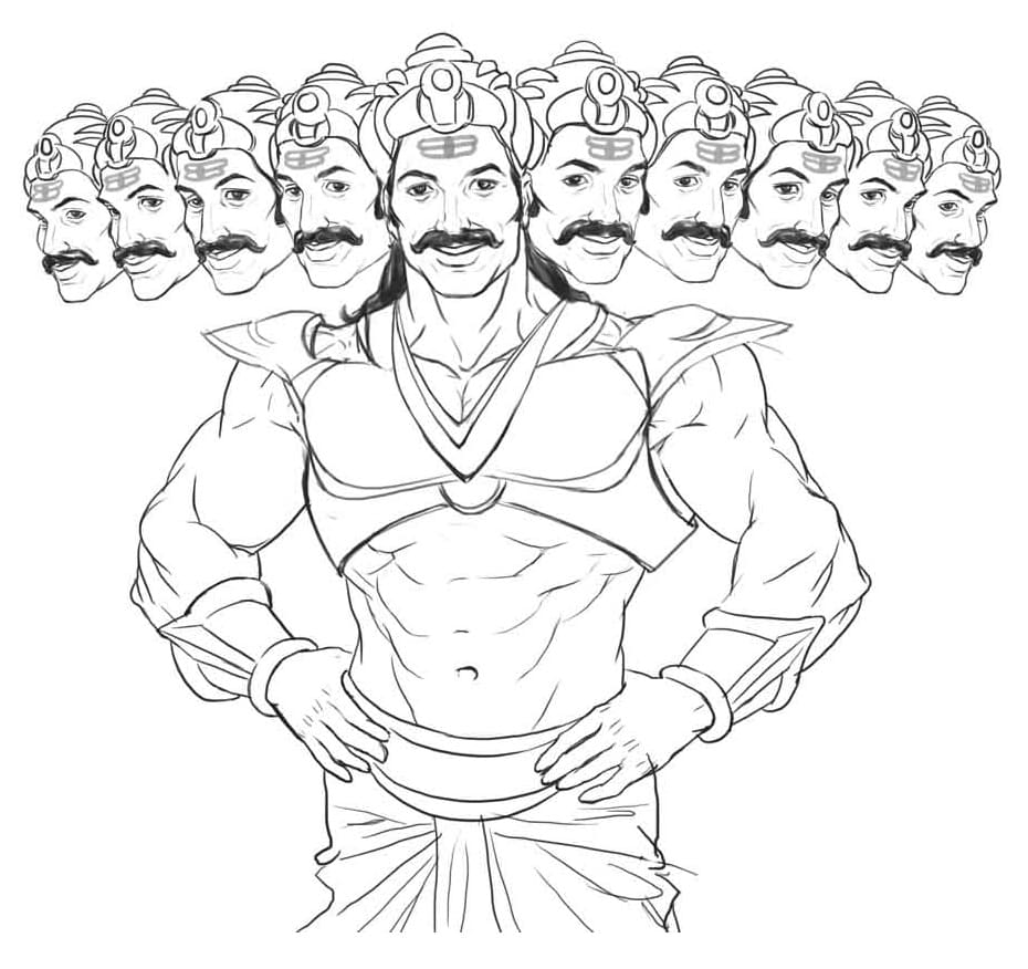 Dussehra celebration - Angry Ravana with ten heads, Hand Drawn Sketch  Vector illustration. Stock Vector | Adobe Stock