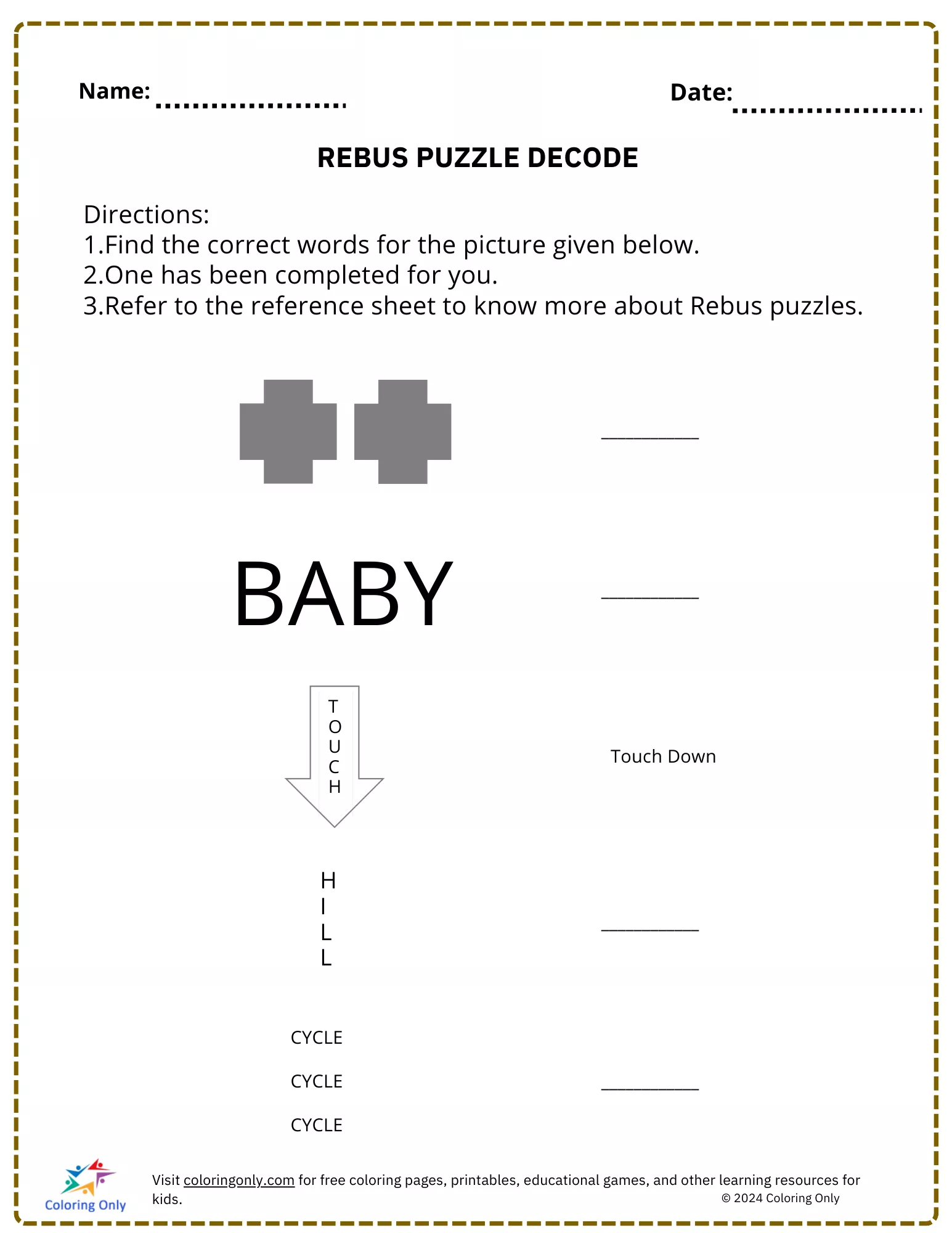 Rebus Puzzle decode free Printable Worksheet