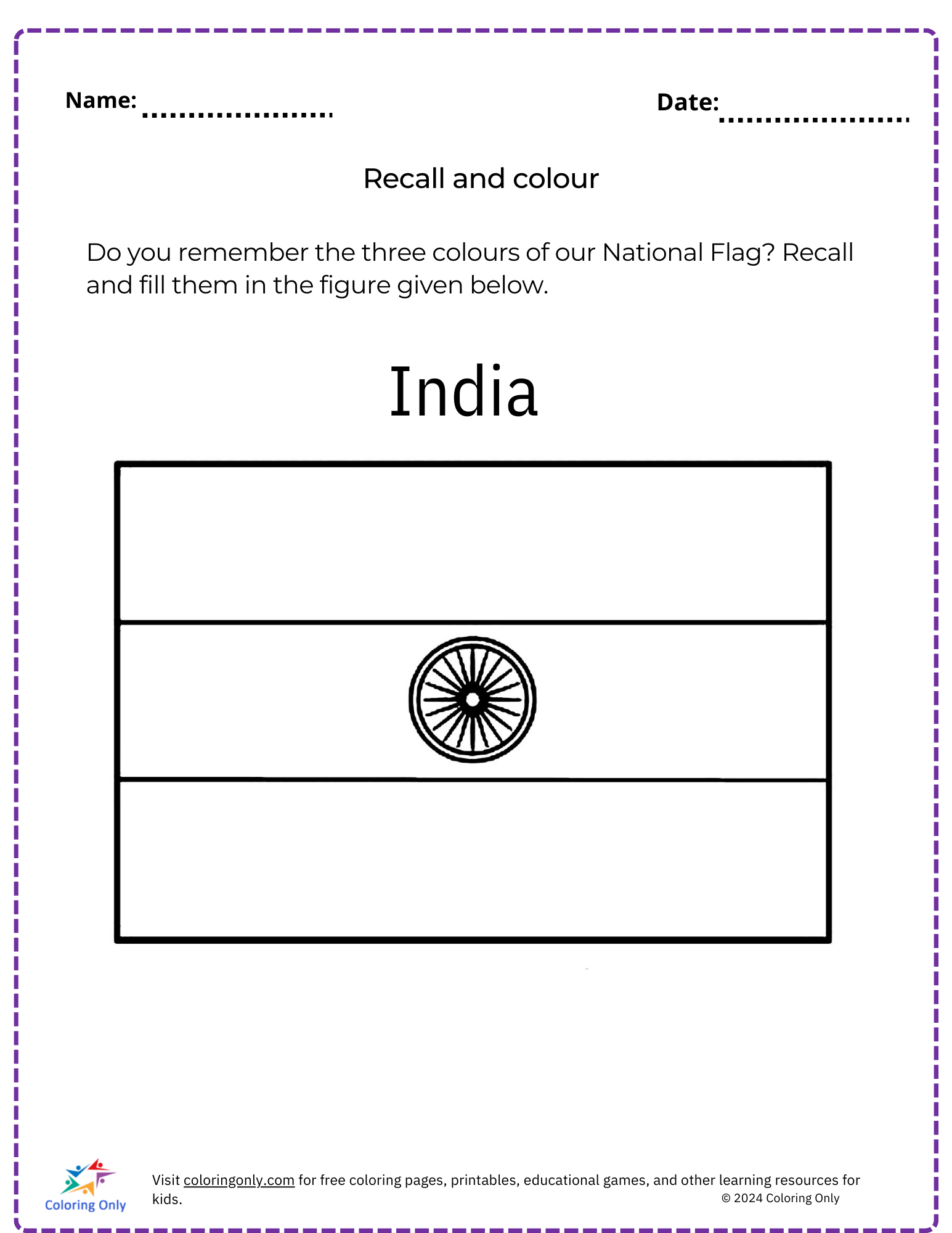 Recall and colour free Printable Worksheet