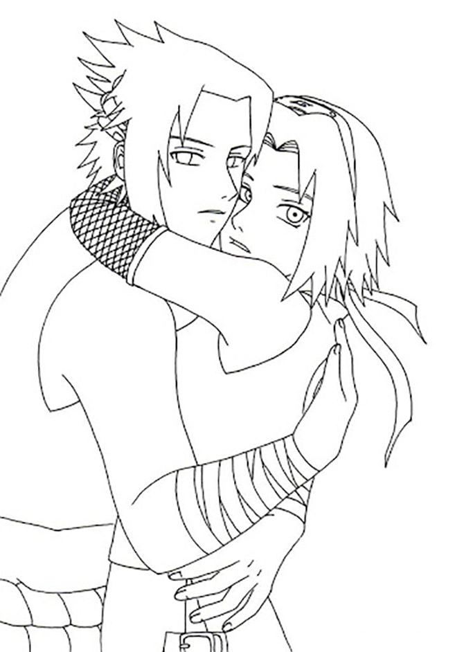 Sakura Haruno with Hug Coloring Page - Free Printable Coloring Pages