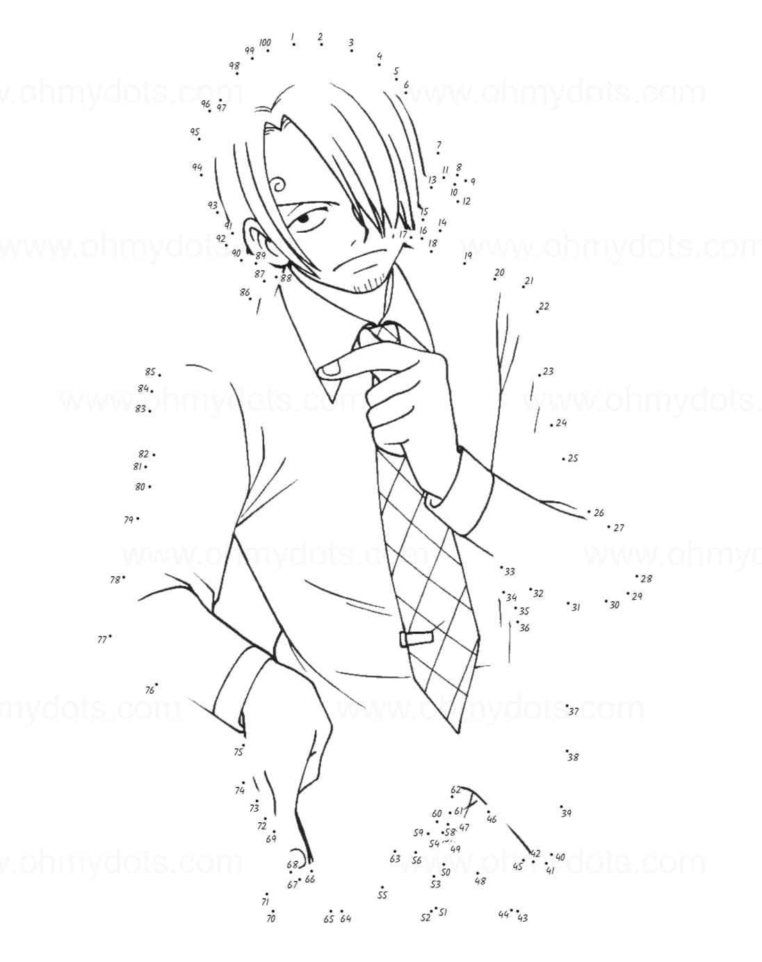 Sanji One Piece Dot To Dots Coloring Page Free Printable Coloring Pages For Kids