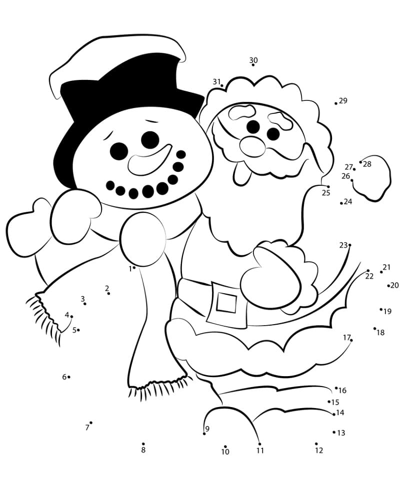 Santa Claus with Snowman Dot to Dots