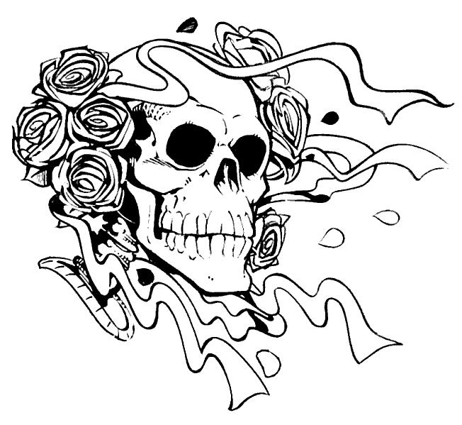 Gruseliger Totenkopf mit Rosen