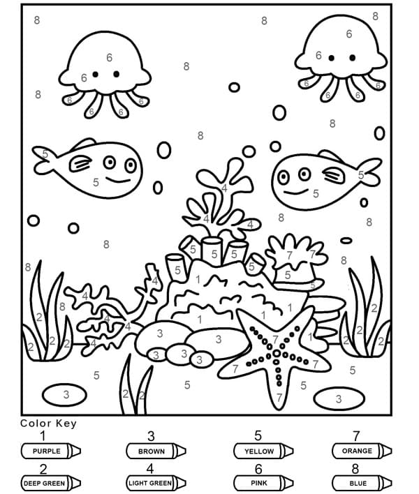 sea life color by number coloring pages