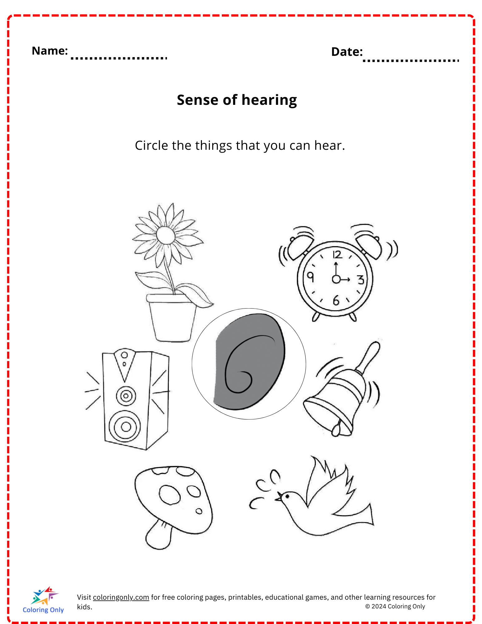 Sense of hearing free Printable Worksheet