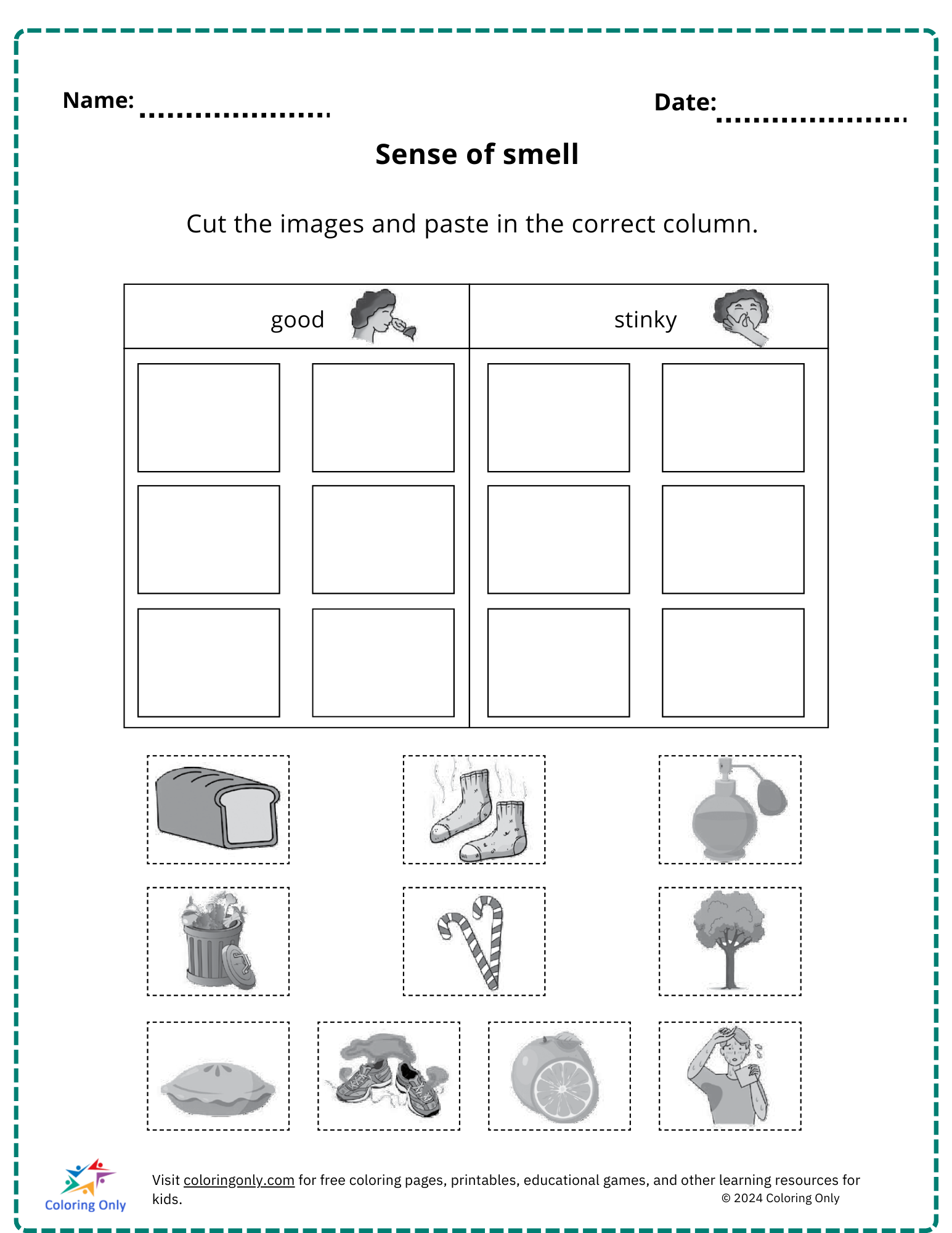 Sense of smell free Printable Worksheet