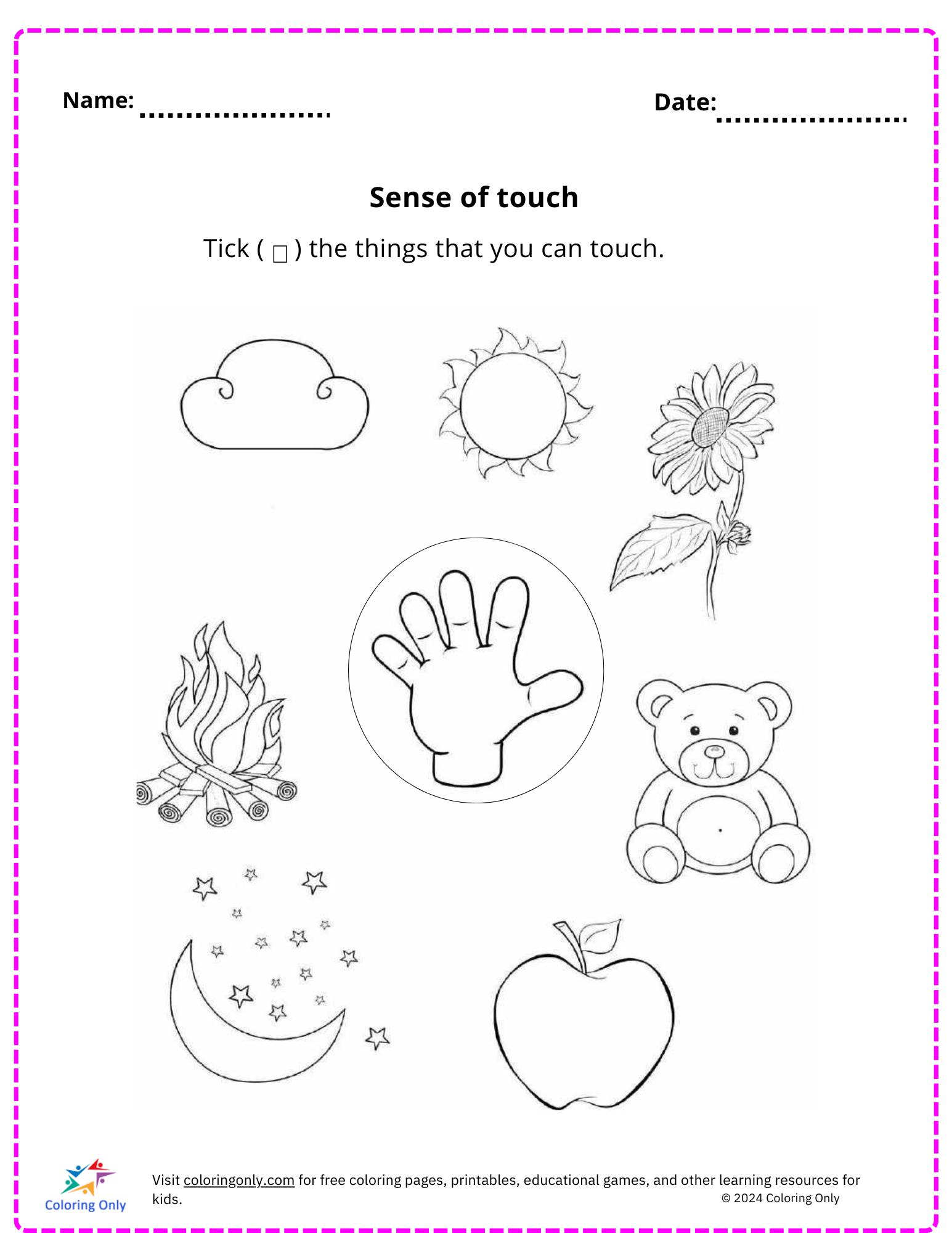 Sense of touch free Printable Worksheet