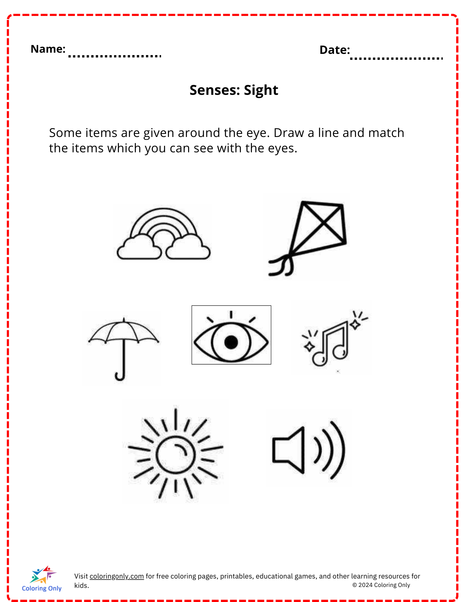 Senses: Sight free Printable Worksheet