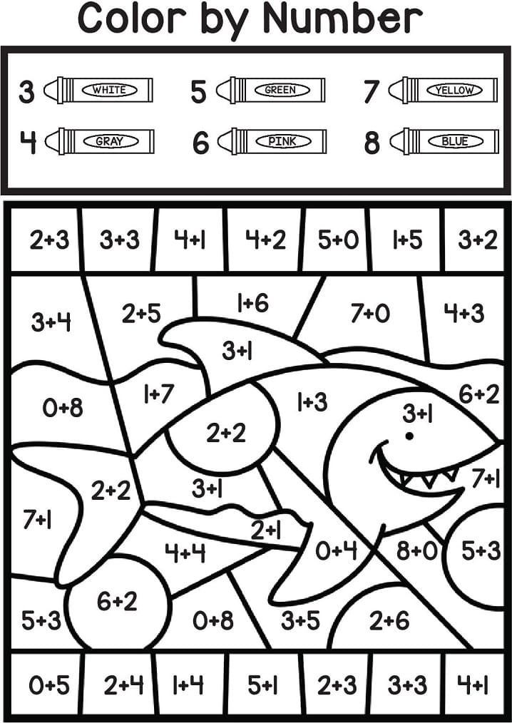 Shark Color by Number Addition