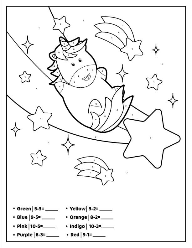 shooting star unicorn color by number coloring page free printable coloring pages for kids