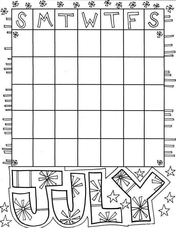 simple calendar july coloring page free printable coloring pages for kids