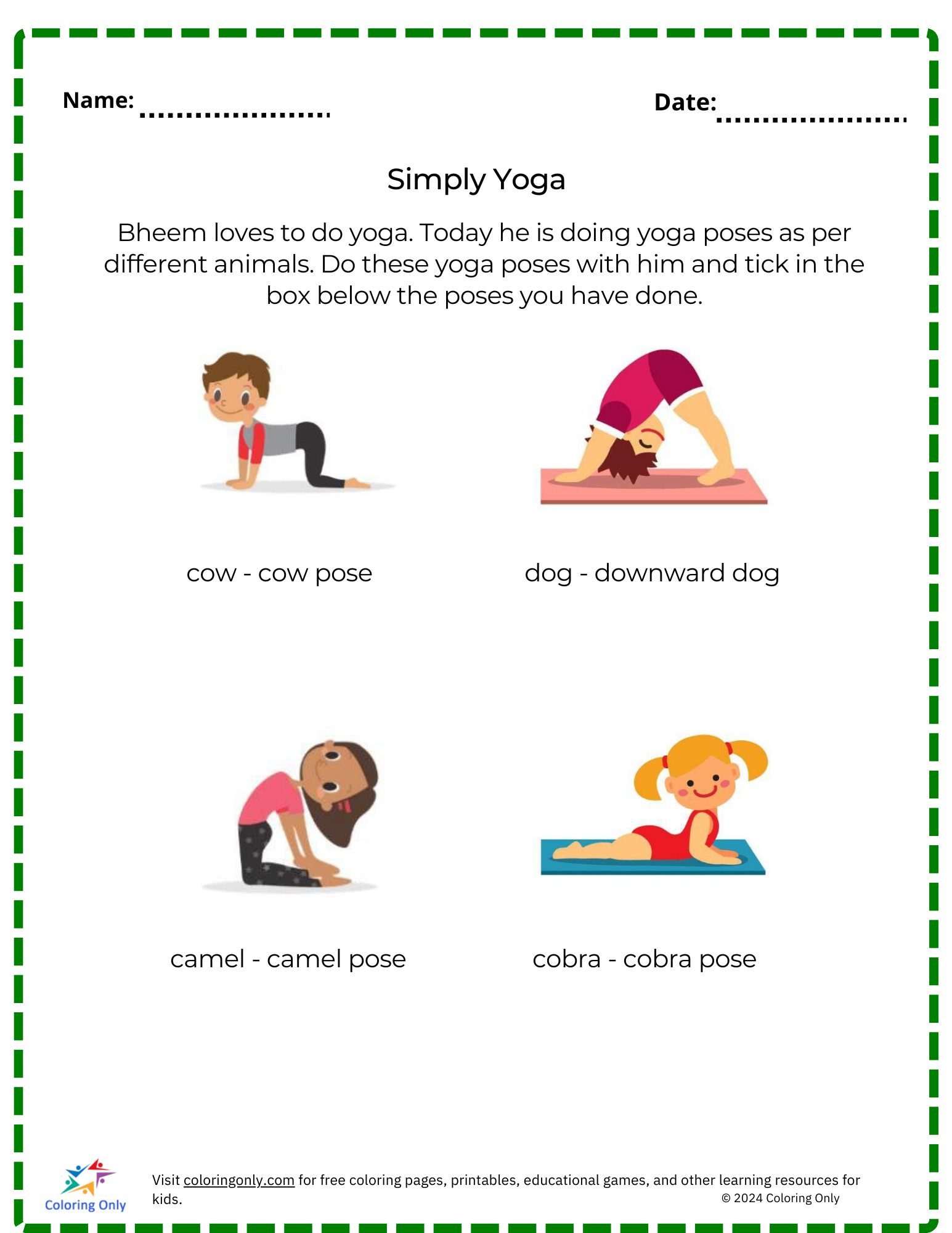 Simply Yoga free Printable Worksheet