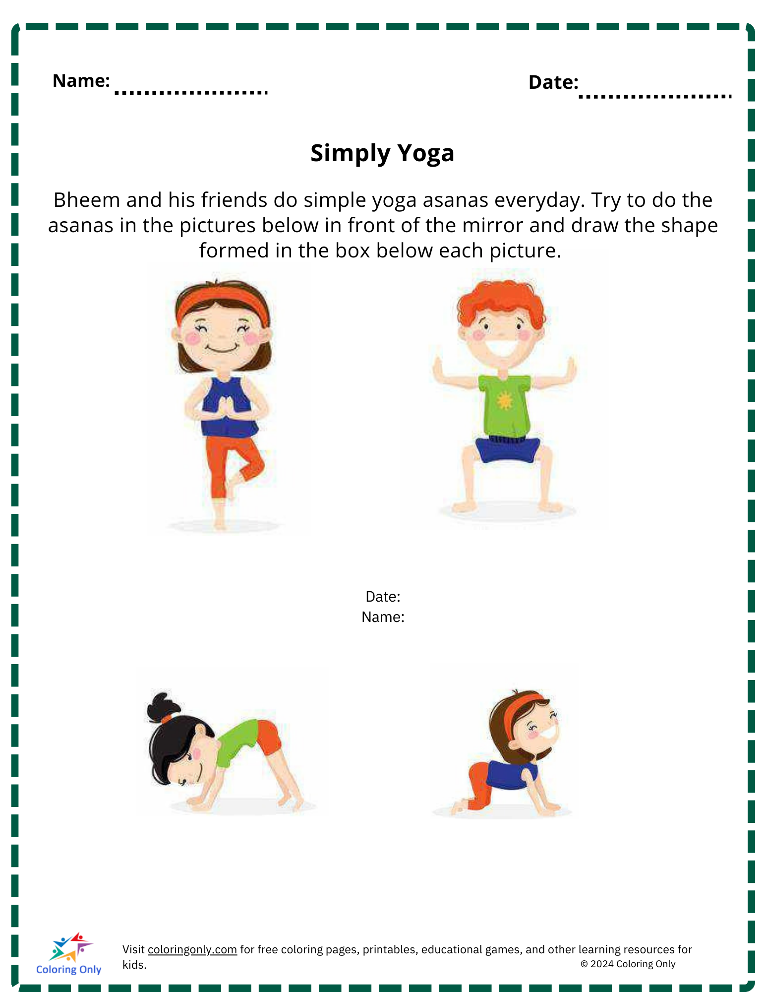 Simply Yoga free Printable Worksheet