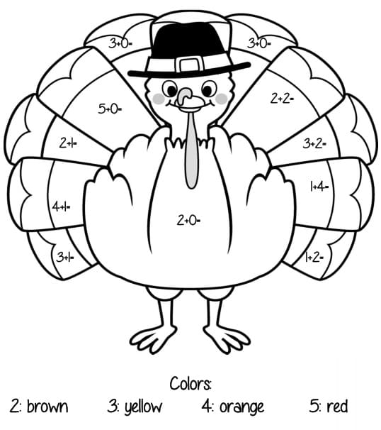 Smiling Turkey Thanksgiving Color by Number