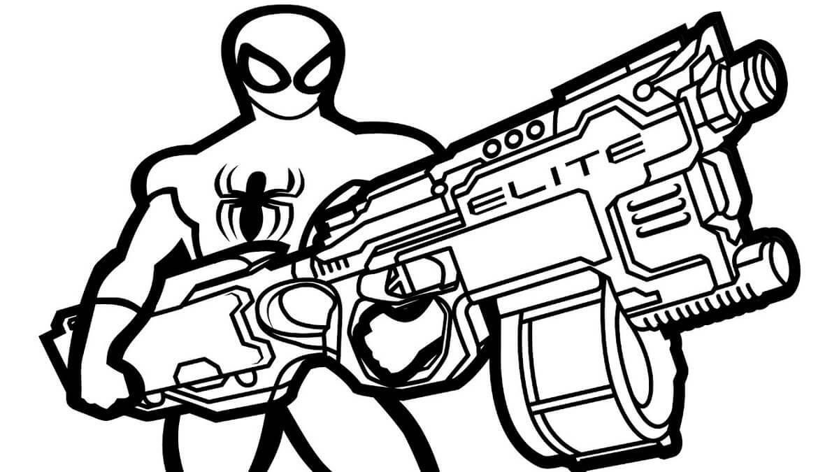 Spiderman and Nerf Gun Coloring Page - Free Printable Coloring Pages for  Kids