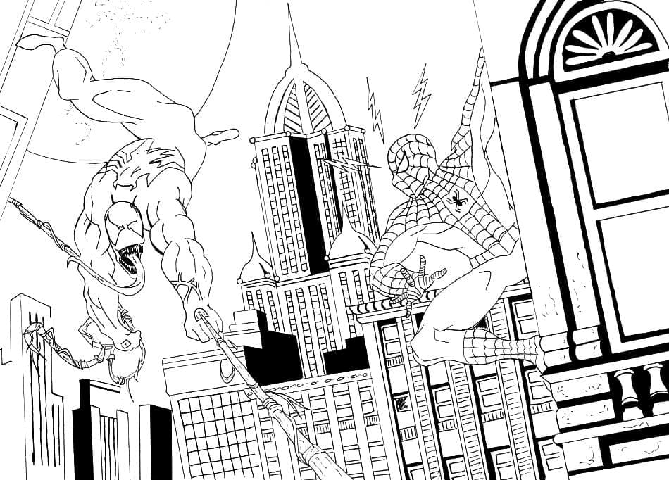 Spiderman and Venom Coloring Page - Free Printable Coloring Pages for Kids