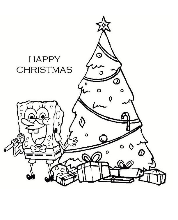 SpongeBob on Christmas Coloring Page Free Printable Coloring Pages