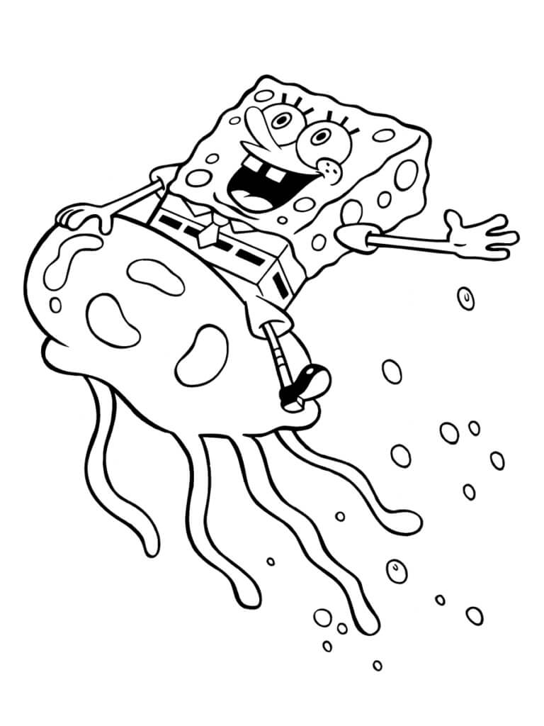 SpongeBob on Jellyfish Coloring Page   Free Printable Coloring ...