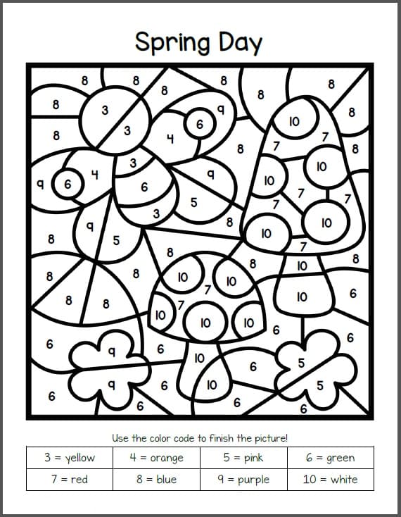 spring for kindergarten color by number coloring page free printable coloring pages for kids