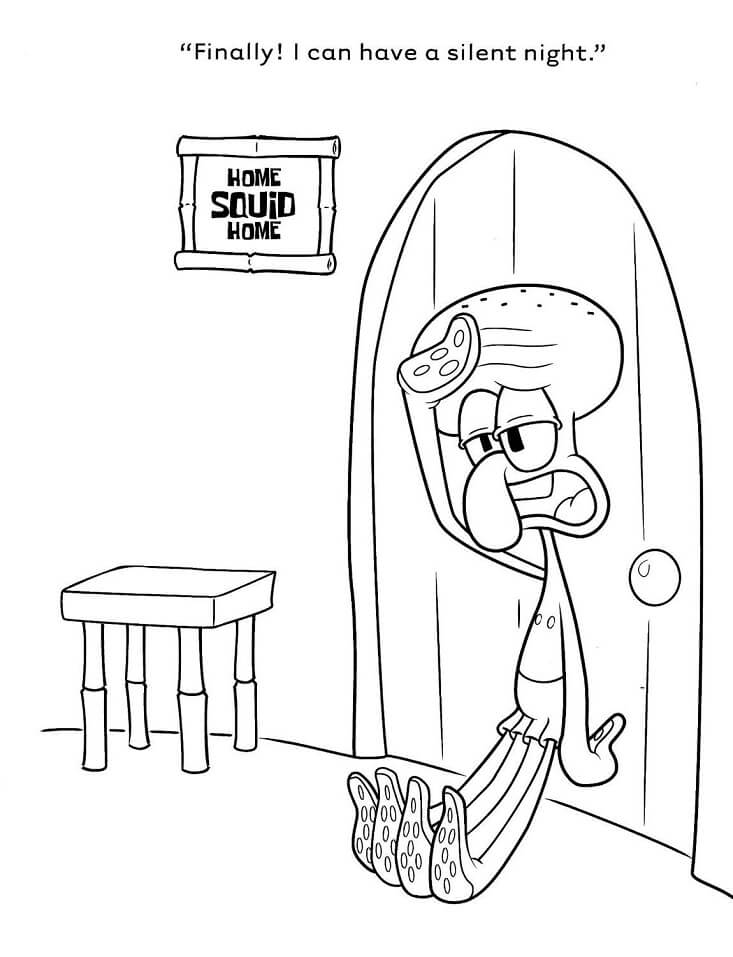 Squidward Tentacles in Night Coloring Page - Free Printable Coloring
