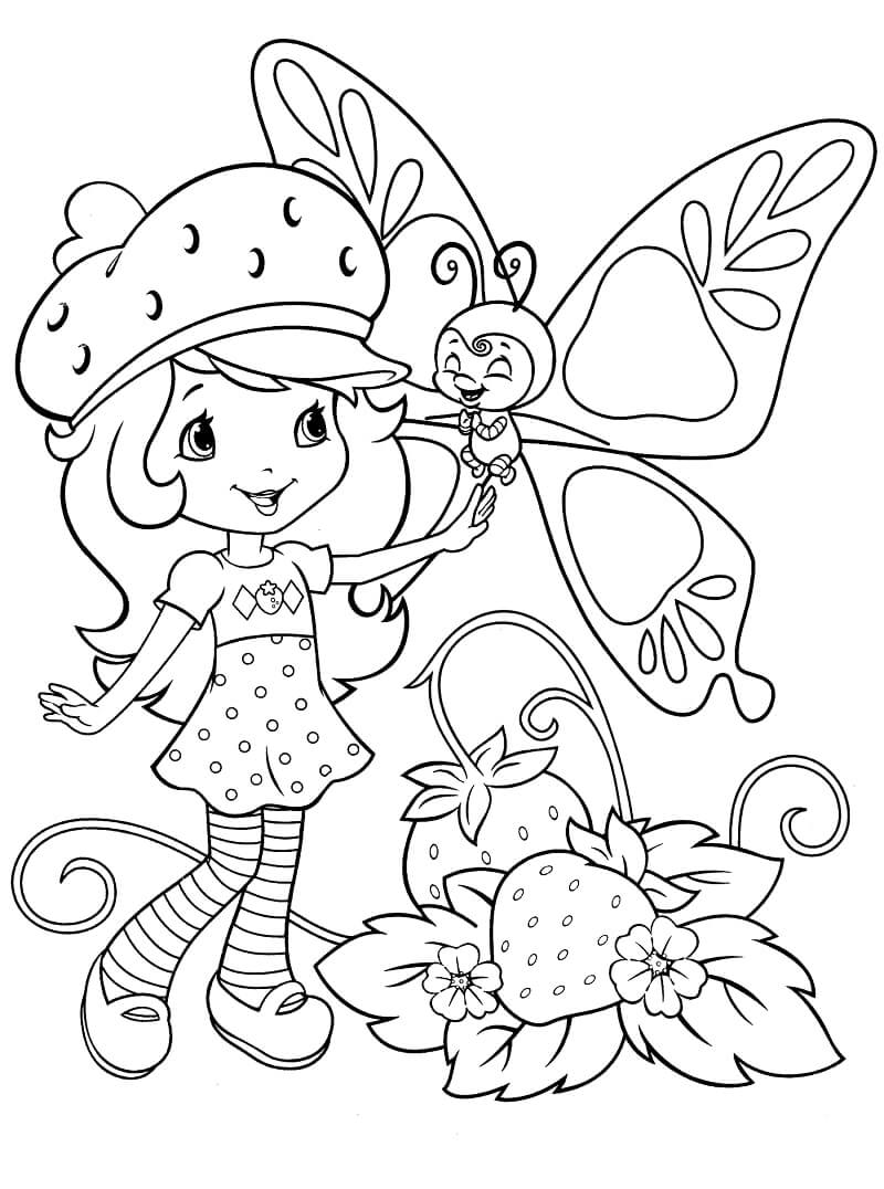 Strawberry Shortcake and Butterfly Coloring Page   Free Printable ...