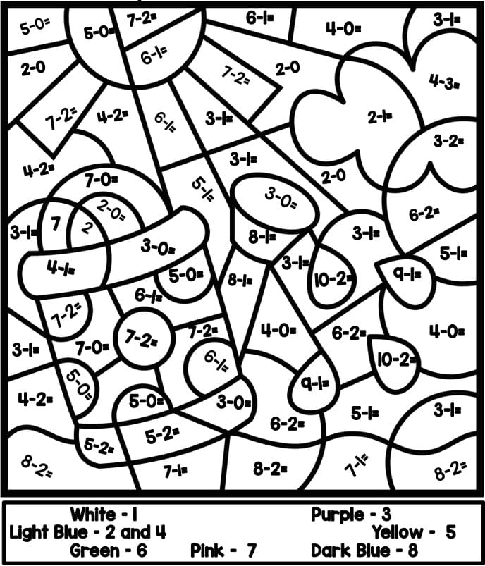 subtraction color by number for children coloring page free printable coloring pages for kids