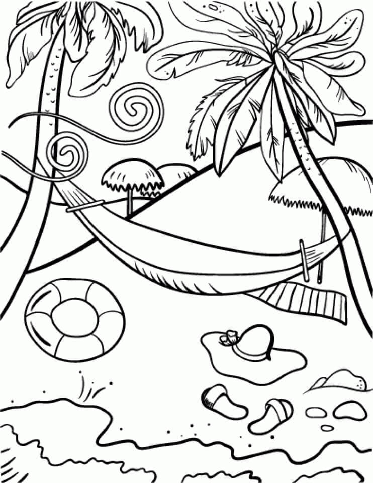 summer vacation with a hammock coloring page  free