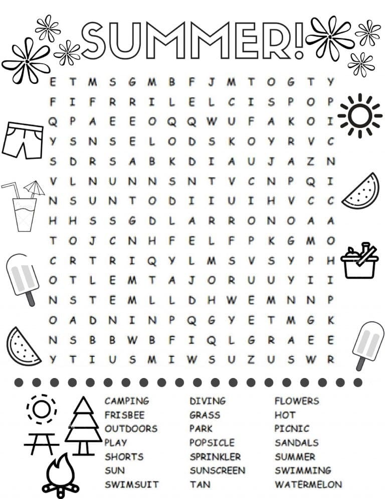 Free Summer Word Search Printable Summer Word Search Free Printable Worksheet For Kids Free 