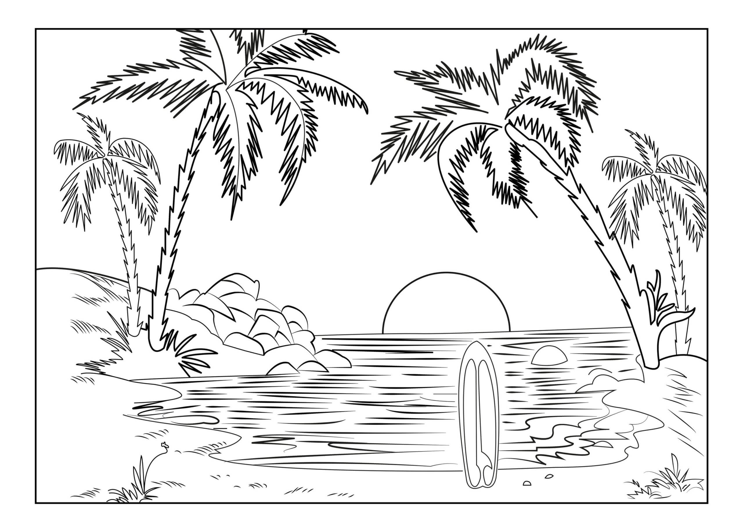 Sunset Landscape Coloring Page Free Printable Coloring Pages for Kids