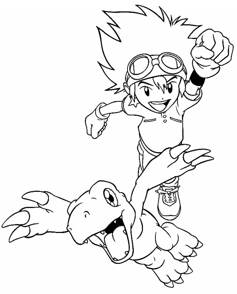 Tai Kamiya and Agumon Coloring Page - Free Printable Coloring Pages for